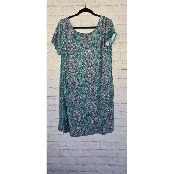 J Jill Fresh Teal Paisley Bottom Back Dress Size Large Viscose - Picture 15 of 16